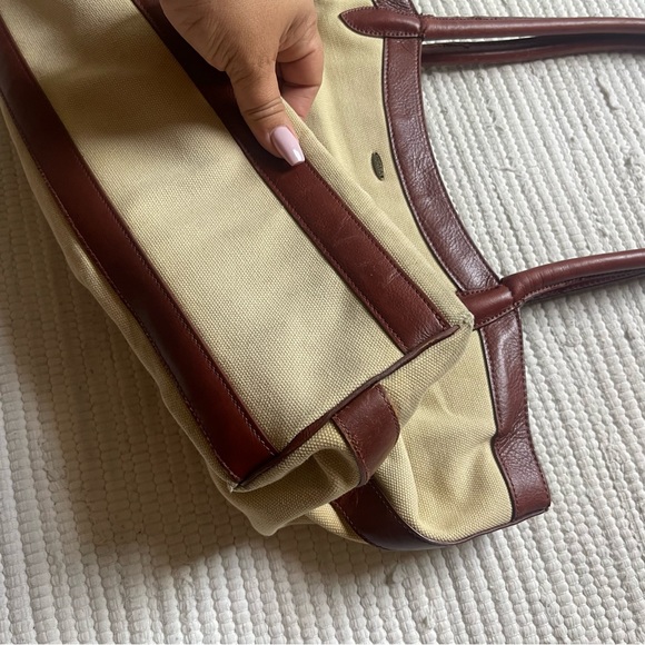 SCALA Tan Canvas Palm Tree Travel Tote | Leather Trim | Large Overnight Bag - Picture 2 of 14